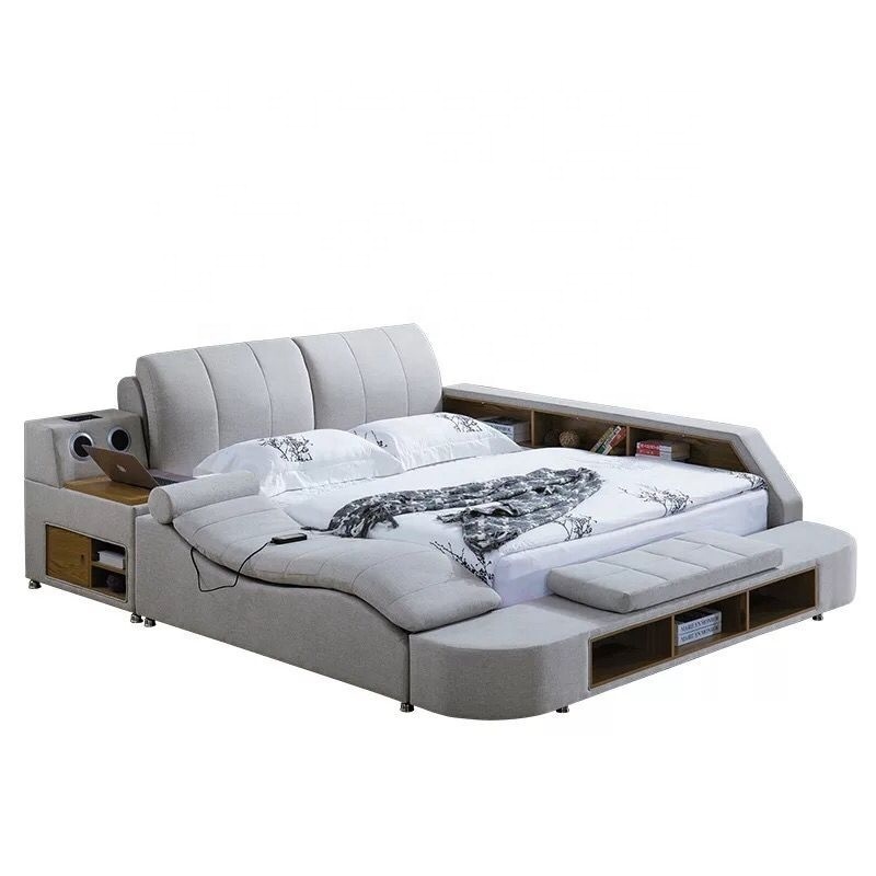 factory wholesale multifunction music black leather bed tatami home remote massage bed with storage