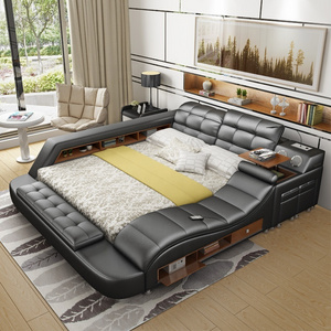 factory wholesale multifunction music black leather bed tatami home remote massage bed with storage