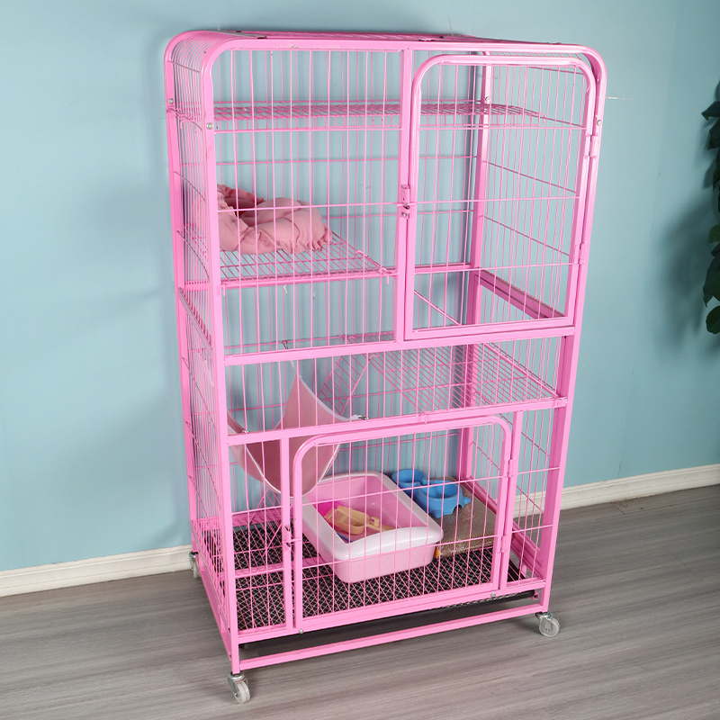 3-Tier Detachable Indoor Metal Wire Large Diy Pet Home Small Animal House Cat Cage With 2 Front Doors And Free Hammock