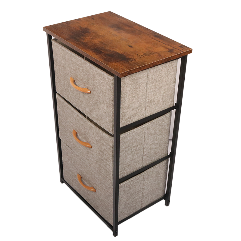 Bedroom Furniture Storage Cabinet Small Cabinet Wood Top Easy Pull Fabric Bins Bedside Storage End Closets Tower removable