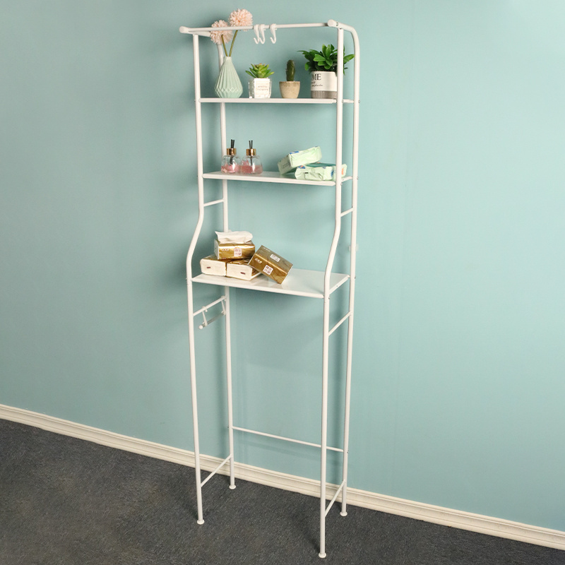 Space Save White 3 Layers Shelf Bathroom Corner Accessories Stand Storage Tower Shelf Over The Toilet Rack With Hanging Rod