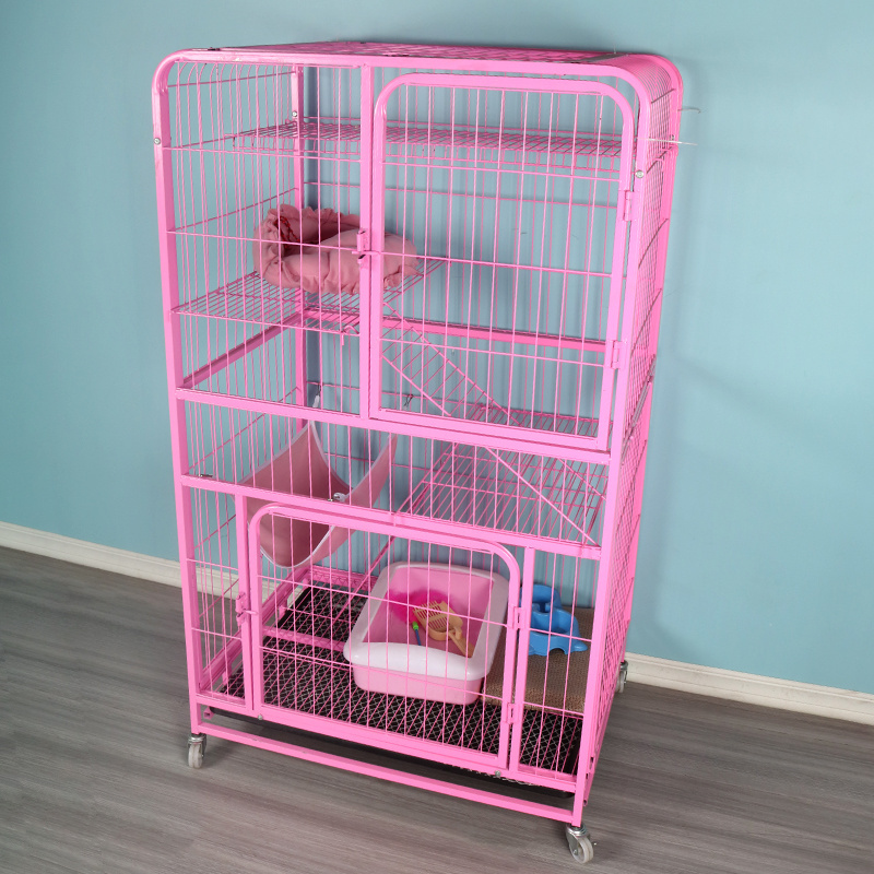 3-Tier Detachable Indoor Metal Wire Large Diy Pet Home Small Animal House Cat Cage With 2 Front Doors And Free Hammock