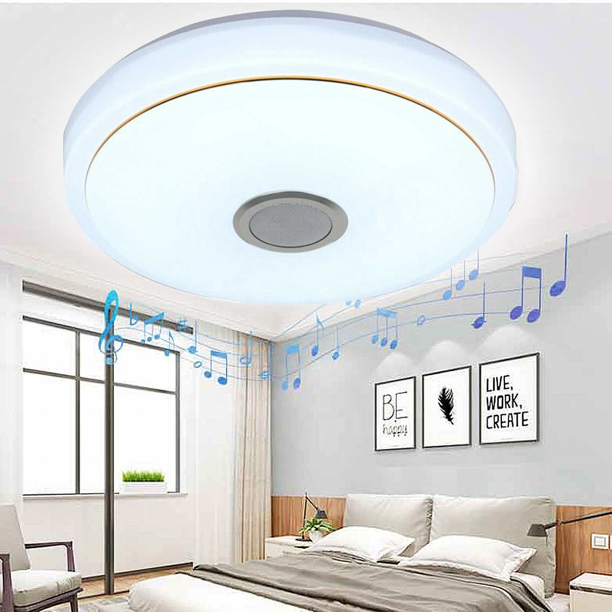 60W LED Music Ceiling Light RGB WIFI Speaker Lamp Home Party Bedroom APP/Remote Control Dimmable Smart Colorful Light