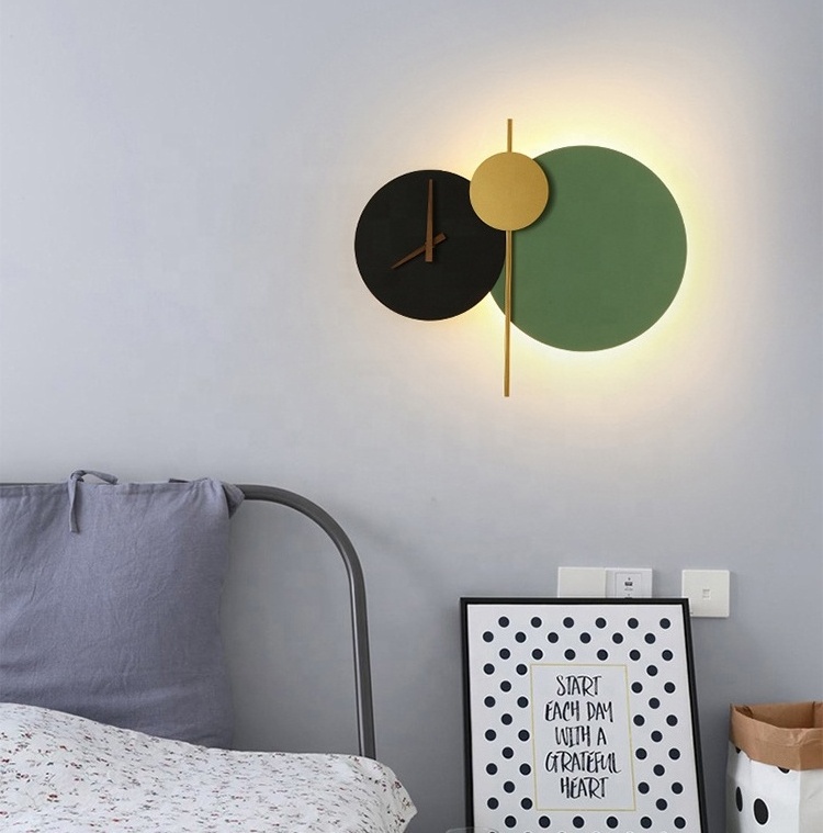 New Indoor Rechargeable Round Luxury Hotel Wall Light Nordic Living Room Bedroom Bedside Wall Sconce Modern Clock Led Wall Lamps