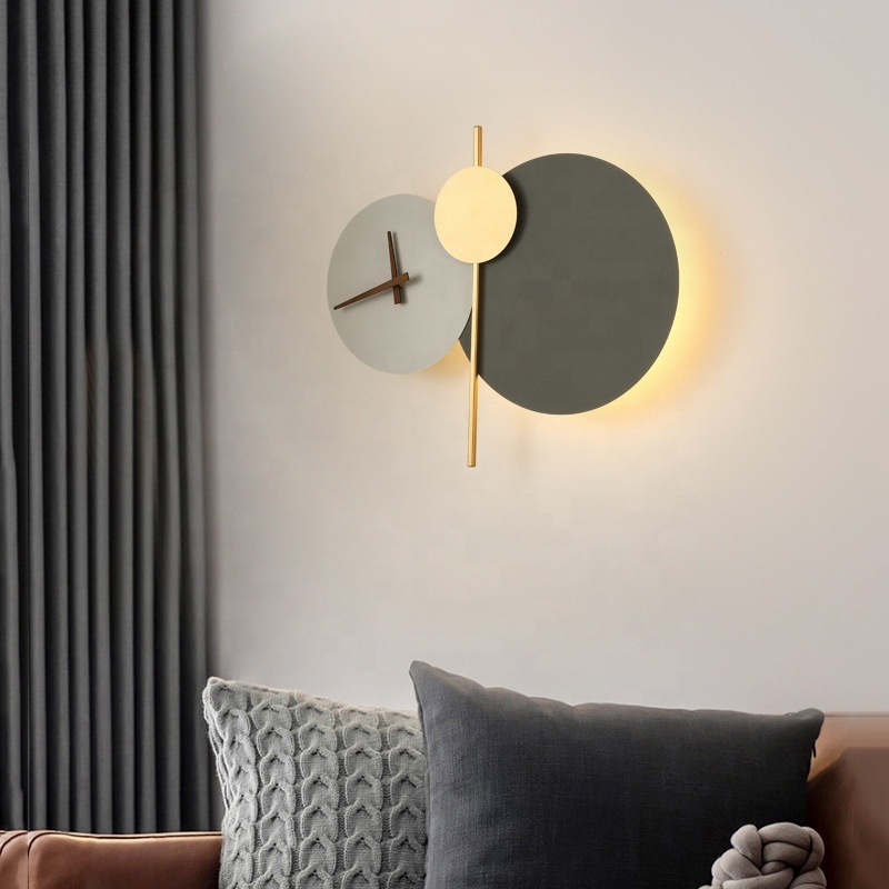 New Indoor Rechargeable Round Luxury Hotel Wall Light Nordic Living Room Bedroom Bedside Wall Sconce Modern Clock Led Wall Lamps