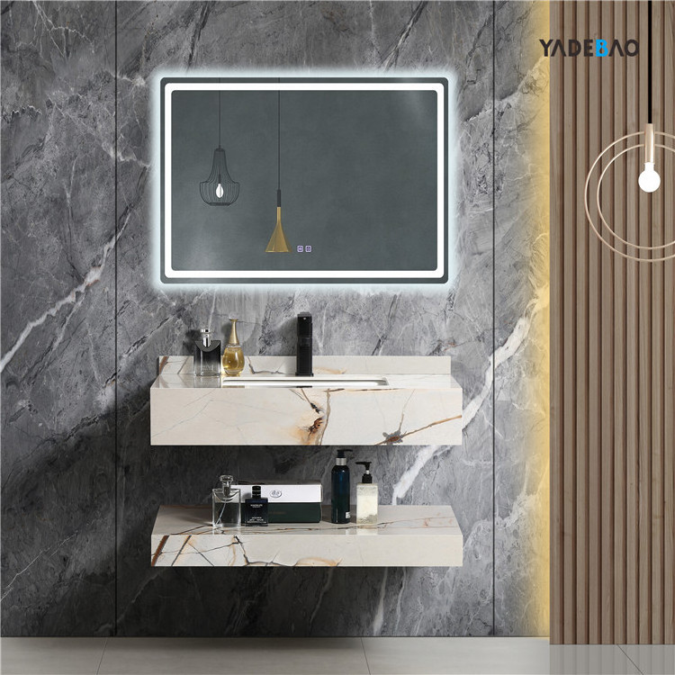 Double-layer bathroom furniture wall hung hand wash basin artificial stone bathroom vanity sink marble cabinet basin