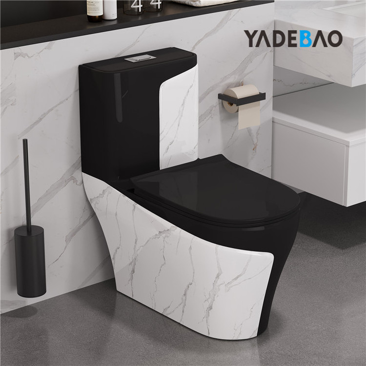 Hot Sale Color Marble Pattern Toilet Bowl Bathroom Sanitary Ware One Piece Ceramic Grey Black Marble WC Toilet