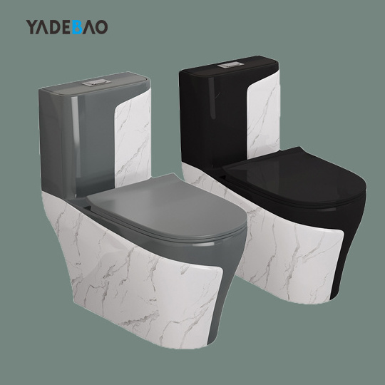 Hot Sale Color Marble Pattern Toilet Bowl Bathroom Sanitary Ware One Piece Ceramic Grey Black Marble WC Toilet