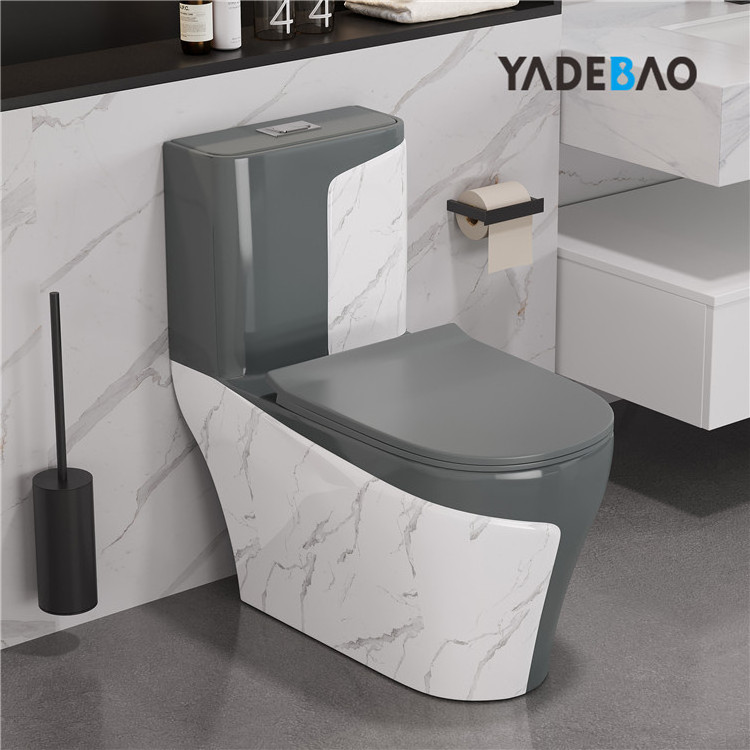 Hot Sale Color Marble Pattern Toilet Bowl Bathroom Sanitary Ware One Piece Ceramic Grey Black Marble WC Toilet