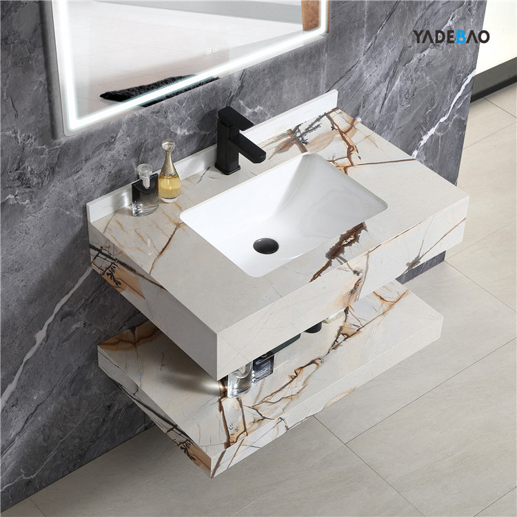 Double-layer bathroom furniture wall hung hand wash basin artificial stone bathroom vanity sink marble cabinet basin