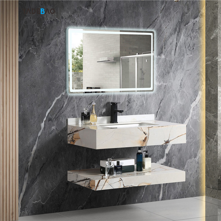 Double-layer bathroom furniture wall hung hand wash basin artificial stone bathroom vanity sink marble cabinet basin