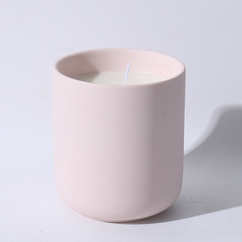 Customizable logo pink empty candle container white candle vessels fancy custom porcelain ceramic candle jars