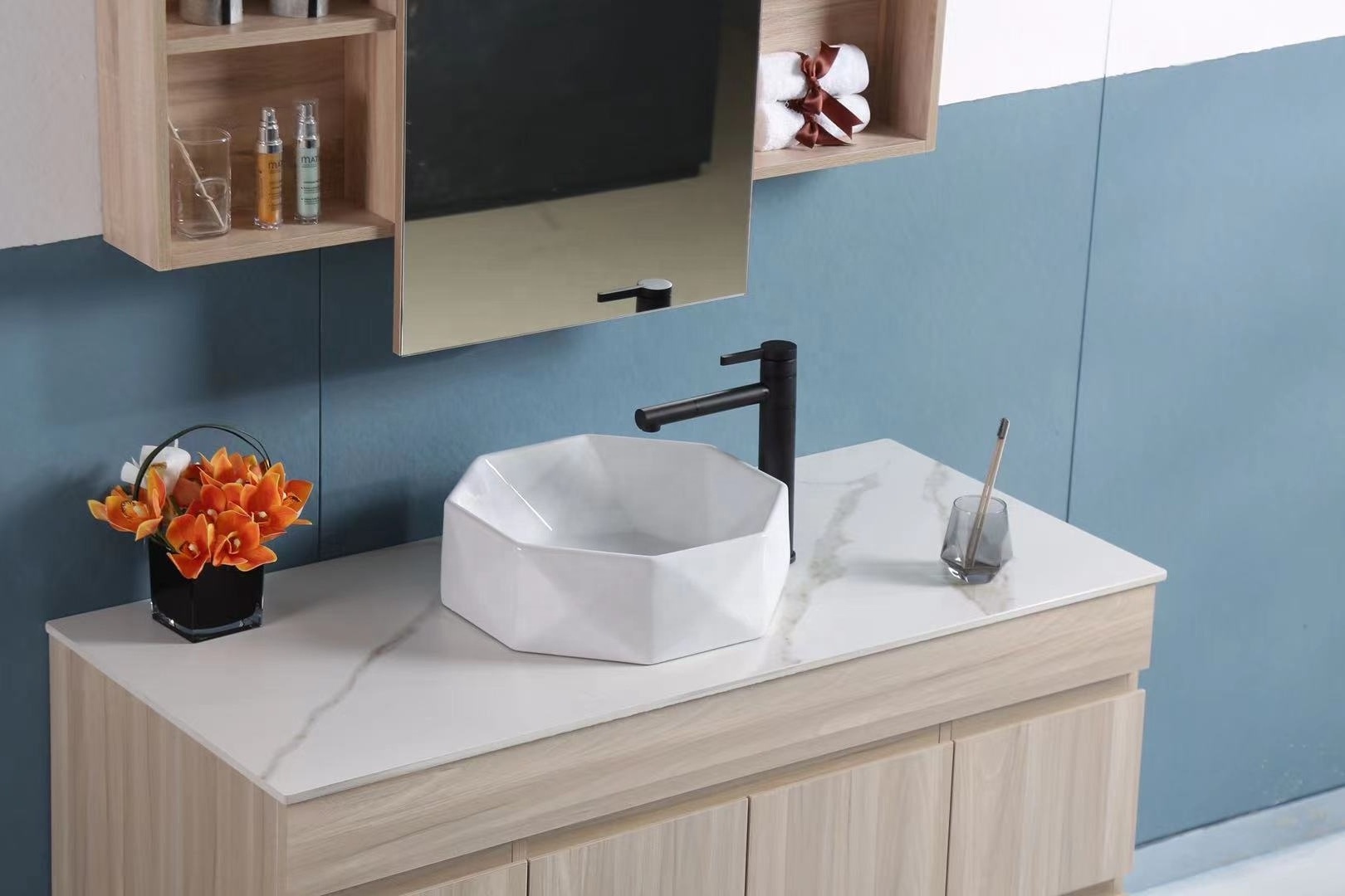 Modern bathroom sinks ceramic wash basin faucet bathroom cabinet above counter sink