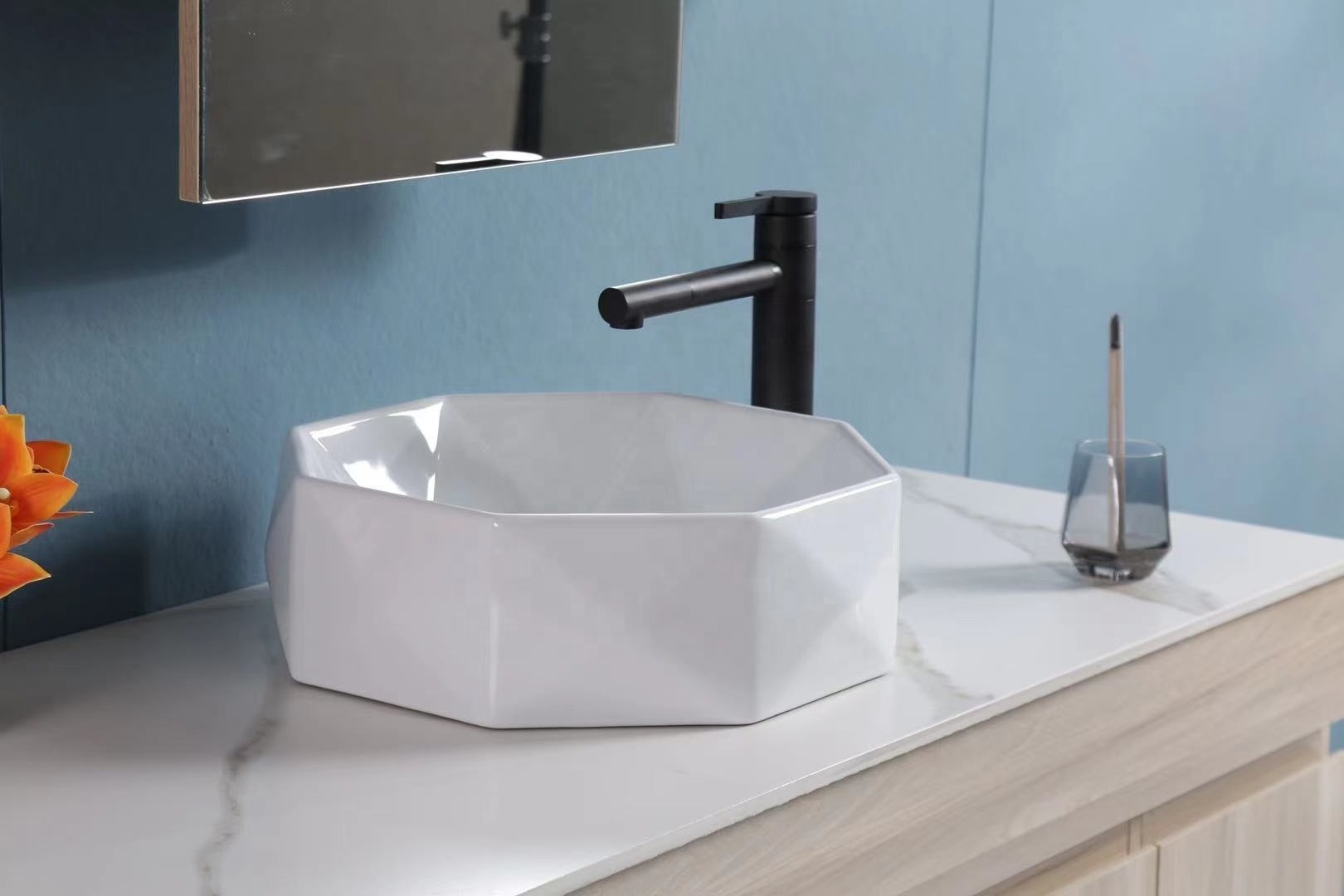 Modern bathroom sinks ceramic wash basin faucet bathroom cabinet above counter sink