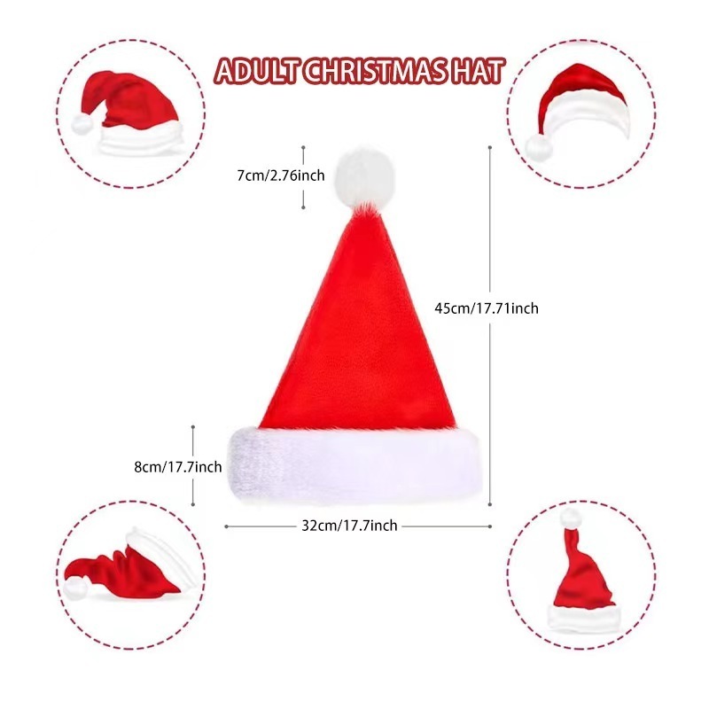 Promotional OEM Logo Christmas Hats Thick 32*45cm Adult Size Soft Plush Gold Promotional Christmas Hat for adults