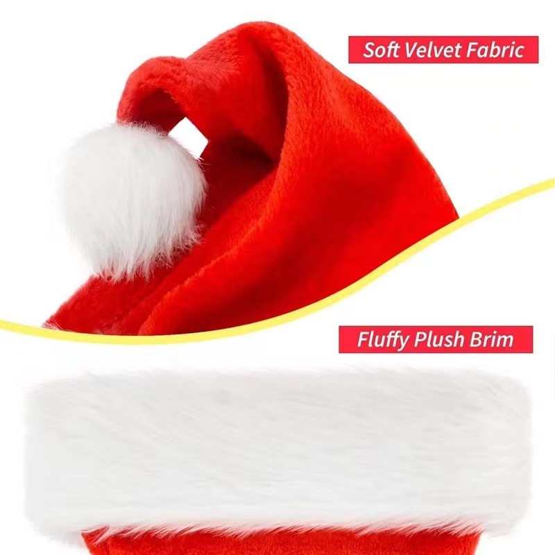 Promotional OEM Logo Christmas Hats Thick 32*45cm Adult Size Soft Plush Gold Promotional Christmas Hat for adults