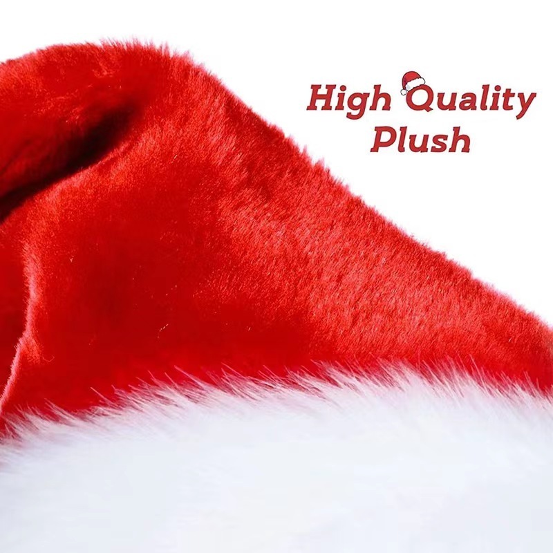 Promotional OEM Logo Christmas Hats Thick 32*45cm Adult Size Soft Plush Gold Promotional Christmas Hat for adults