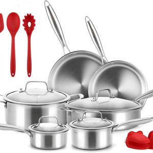 Hot Sale 3-Ply Stainless Steel Material 10pcs  Stainless Steel Cookware Sets Saute Pan and Stockpot and Frying Pan