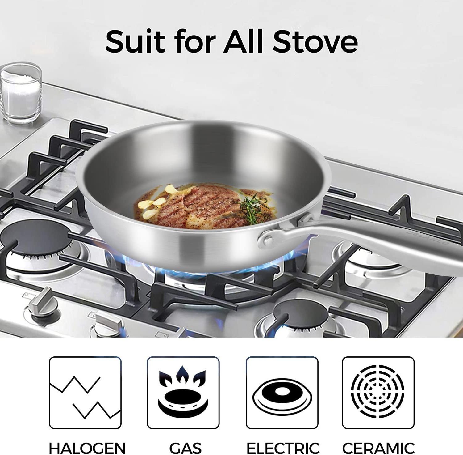 Hot Sale 3-Ply Stainless Steel Material 10pcs  Stainless Steel Cookware Sets Saute Pan and Stockpot and Frying Pan