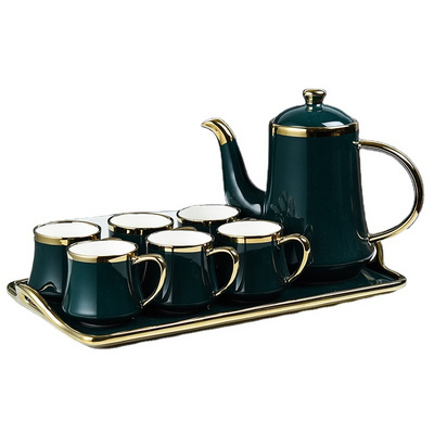 Nordic Design Gold Rim Ceramic Coffee Tea Set Porcelain Afternoon Tea Pot Set With Tray Luxury Tea Set With Water Pot