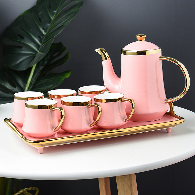 Nordic Design Gold Rim Ceramic Coffee Tea Set Porcelain Afternoon Tea Pot Set With Tray Luxury Tea Set With Water Pot