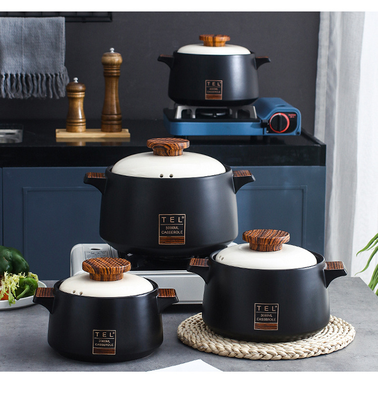 2L/3L/4L/5L Ceramic High Quality Cooking Pots Non Stick Clay Pots Cooking Ceramic Pot Cooking With Wooden Handle