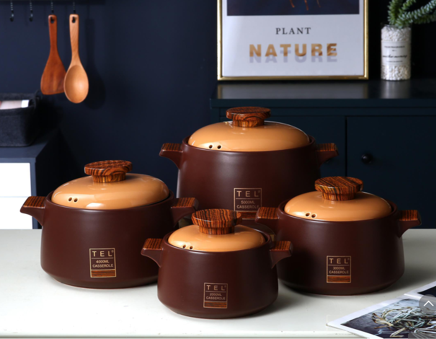 2L/3L/4L/5L Ceramic High Quality Cooking Pots Non Stick Clay Pots Cooking Ceramic Pot Cooking With Wooden Handle