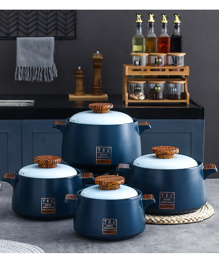 2L/3L/4L/5L Ceramic High Quality Cooking Pots Non Stick Clay Pots Cooking Ceramic Pot Cooking With Wooden Handle