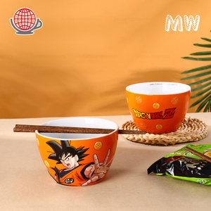 Wholesale Custom Creative Noodle Bowl Cartoon Pattern Ramen Bowl Cute Ceramic Ramen Bowl With Chopstick Set