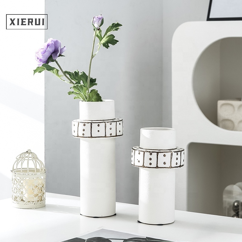 Modern Retro Cylindrical Plating Flower Vase Nordic Interior Office Decoration Ceramic Vase for Home Decor