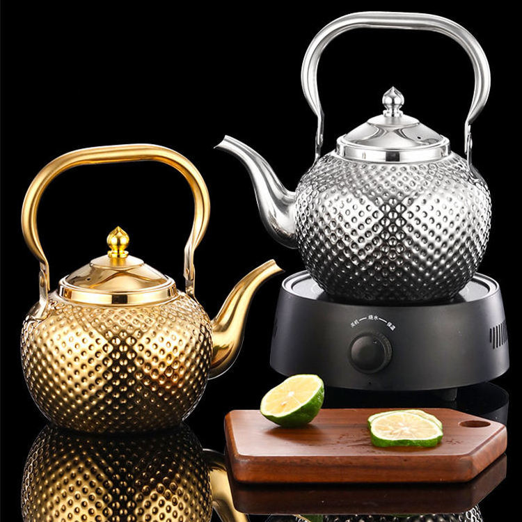 New  SAudi Arabian Style Embossed Gold Silver Luxury 1.2L 1.5L 2.0L Kitchen Stainless Steel Tea Water Kettle