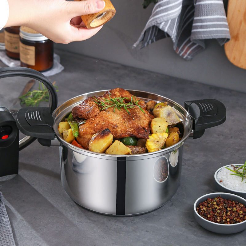 Hot sale In Stock Lock Handle SUS 304 Low Pressure Stainless Steel Soup Pot pressure pot cooker