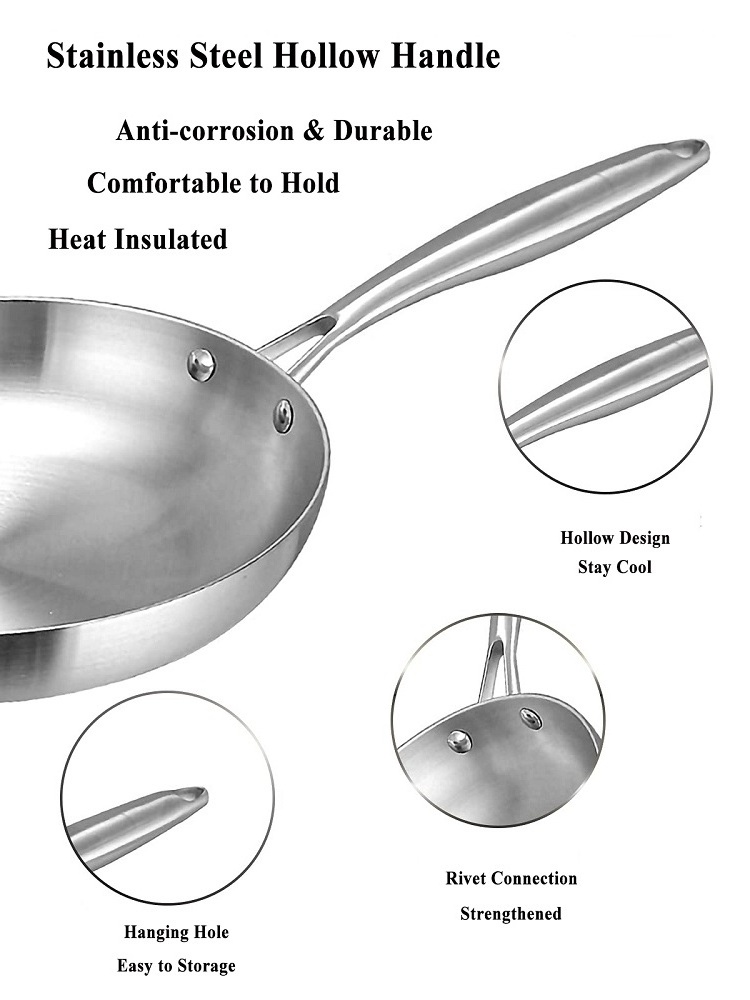 5-Ply Stainless Steel Pan frying pans quality commercial-grade stainless steel fry pan new arrival nonstick stain fry