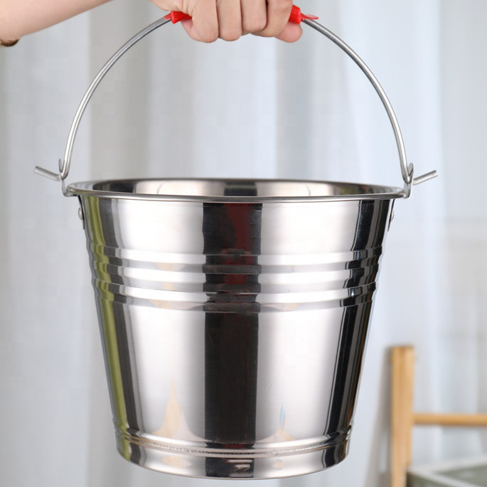 Cheap Price Stainless Steel Custom Bar Beer Ice Bucket Portable Round Thickened Bucket Feed Fishing Bucket