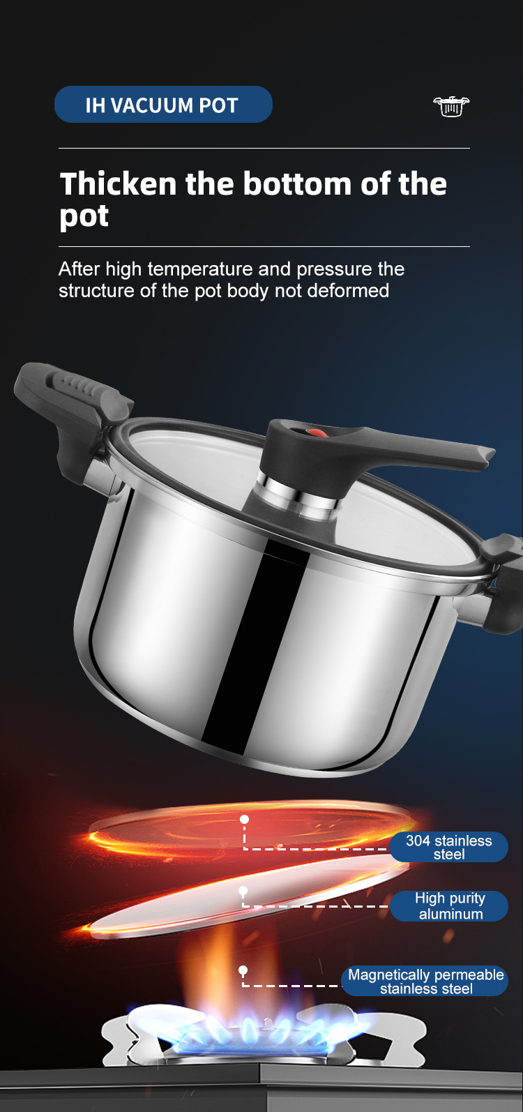 Home Kitchen Stainless Steel Quick-simmering Micro-pressure Cookers Multi-function Soup Pot low pressure pot