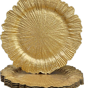 Hot Sale Fashion Irregular Compote Banquet Plate 13 inches Gold Plastic Charger Plates for Dinner Plates