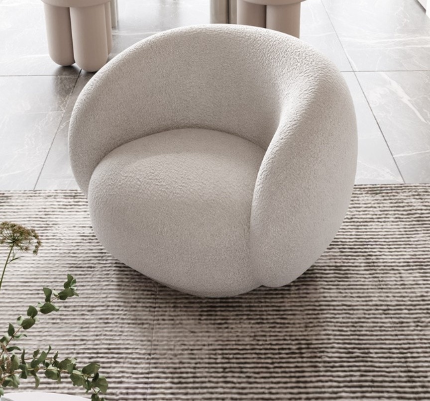 Modern Nordic Luxury Living Hotel Lounge Furniture Swivel Round Boucle Accent Chair Velvet Fabric Rotating Single Sofa Chair