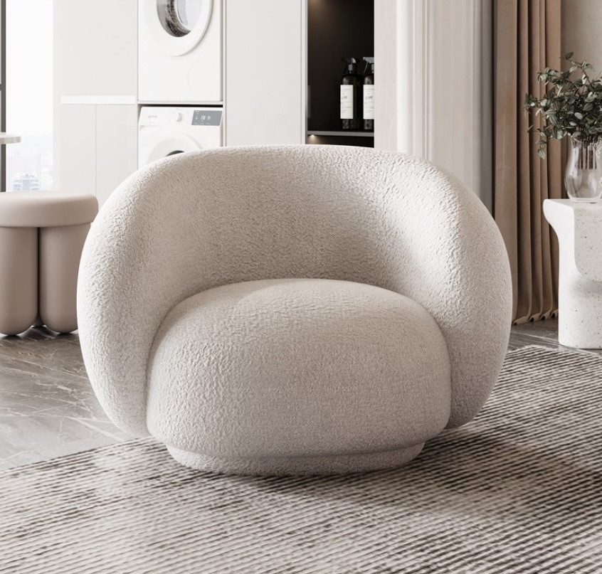 Modern Nordic Luxury Living Hotel Lounge Furniture Swivel Round Boucle Accent Chair Velvet Fabric Rotating Single Sofa Chair