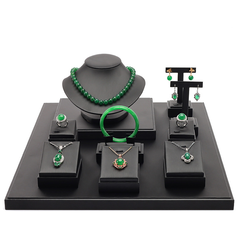 Black PU leather ring necklace bracelet earrings holder display props set bracelet jewellery display stands jewelry holder stand