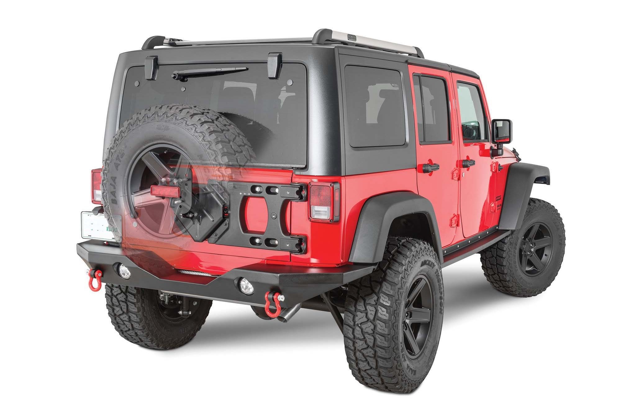 Hinged Carrier & Adjustable Spare Tire Mounting Kit Mounted Alpha HD for Wrangler JK 2007-2017