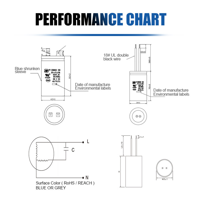 Factory Direct High Quality AC Motor Capacitor Electric Fan Capacitor CBB60 250V 18uf B-Class