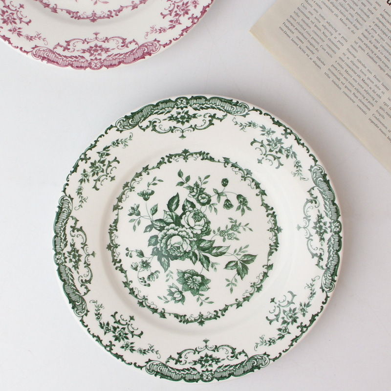 Europe style retro style ceramic plate Rose flower steak dishes INS style  porcelain plate breakfast dessert plate