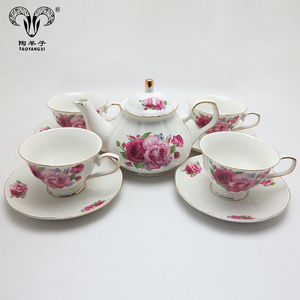 China suppliers wholesale new ceramic teapot with warmer pink flower ceramic tea pot set