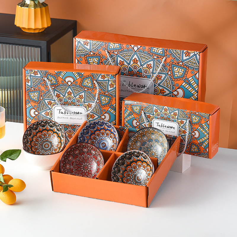 wholesale Gift box Bowl  Set Ceramic Gift Box Bohemian Style Home Ceramic Bowl household use decal printed