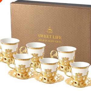 Middle Eastern style arabic luxury gold decorative special ceramic coffee tea cup and saucer set