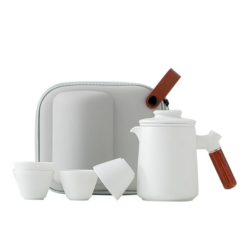 High-end Portable Travel Ceramic Tea Set One Pot Four Cups Gift Set