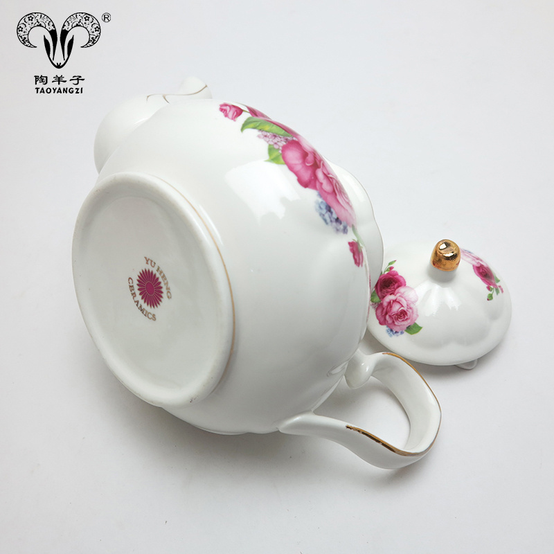 China suppliers wholesale new ceramic teapot with warmer pink flower ceramic tea pot set