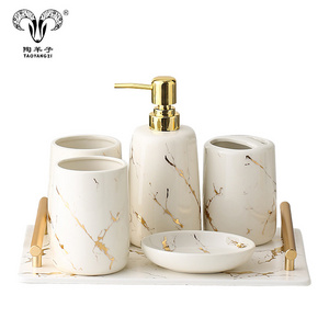 Home 5pcs luxury matte ceramic bathroom set crack gold decoration bathroom accessory set