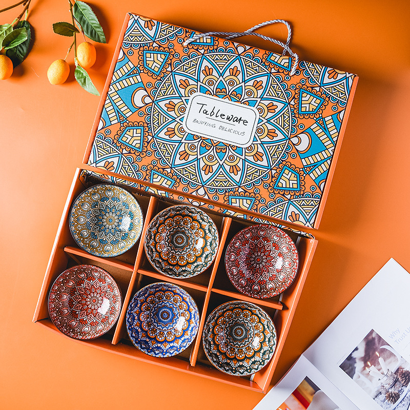 wholesale Gift box Bowl  Set Ceramic Gift Box Bohemian Style Home Ceramic Bowl household use decal printed