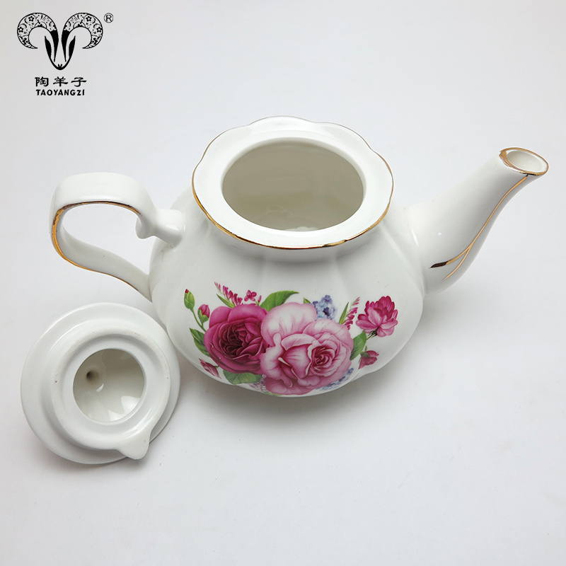 China suppliers wholesale new ceramic teapot with warmer pink flower ceramic tea pot set